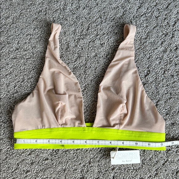 Aerie Smoothez Mesh Plunge Bralette Wireless Triangle Bra Nude Green Size M NEW - Picture 4 of 10